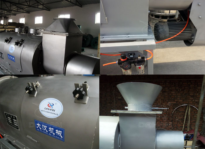 氣旋篩：電機，進料口，氣壓裝置等特寫圖片