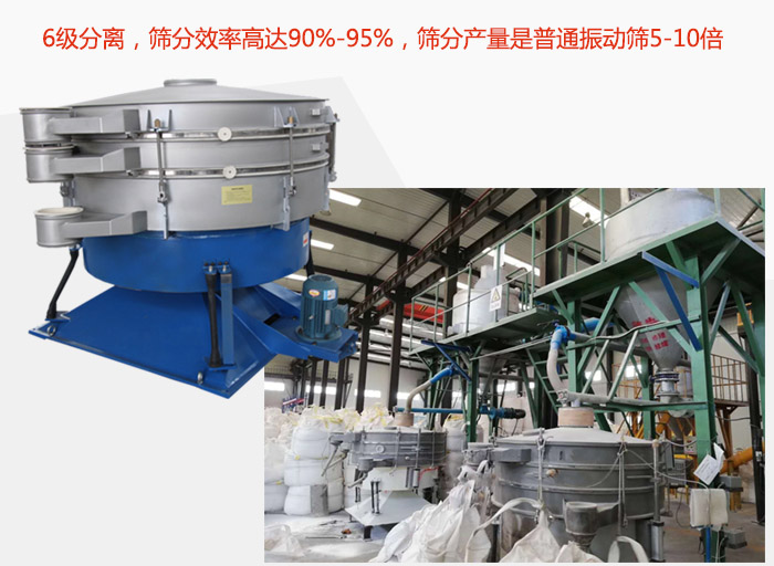 搖擺篩采用6級分離，篩分效率高達90%-95%，篩分產(chǎn)量是普通振動篩5-10倍