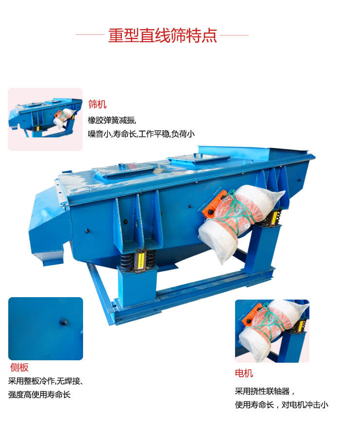 重型直線篩：篩機(jī)，側(cè)板，電機(jī)展示圖
