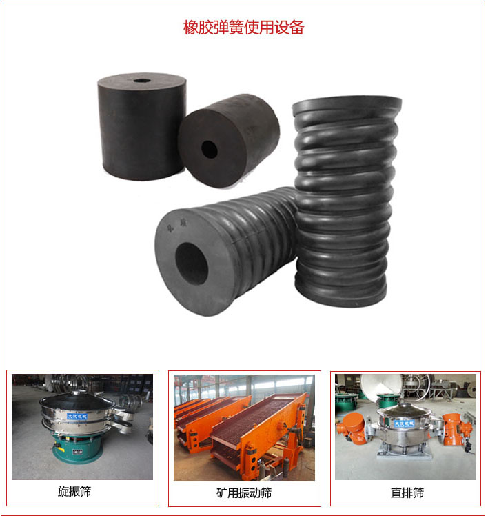 橡膠彈簧適用設(shè)備：旋振篩，礦用振動(dòng)篩，直排篩等