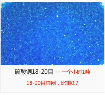 篩分18-20目的硫酸銅 產(chǎn)量一個小時1噸，采用18-20目篩網(wǎng)，比重0.7