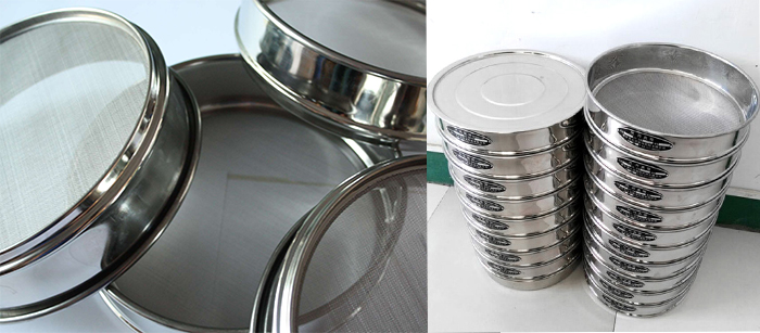 標(biāo)準(zhǔn)土壤篩，篩框與篩網(wǎng)展示圖。