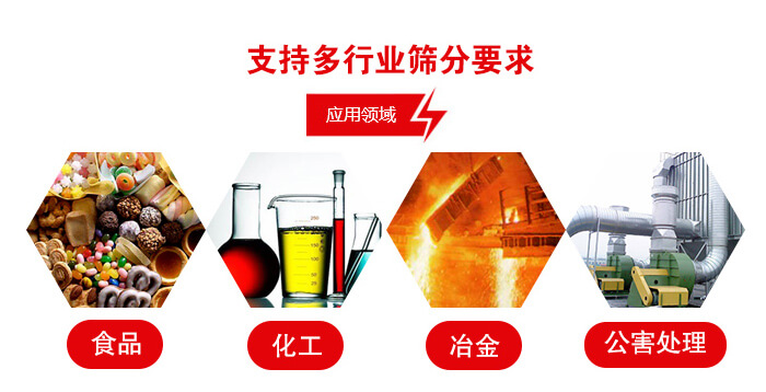 旋振篩適用的行業(yè)：食品行業(yè)，化工行業(yè)，冶金行業(yè)，公害處理等。